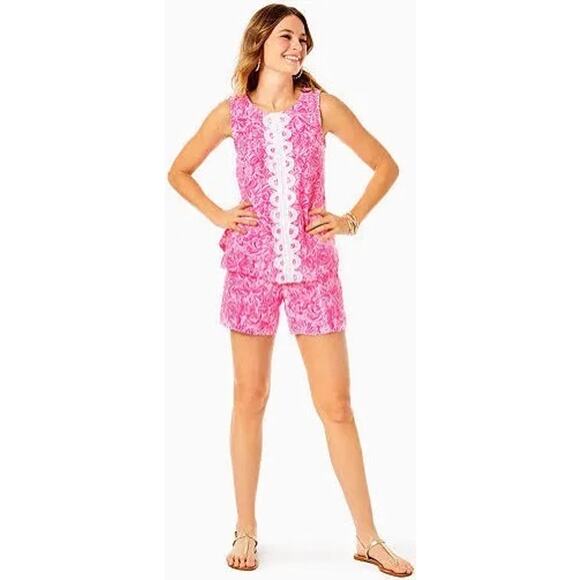 Lilly Pulitzer Fola Sleeveless Set Pink Blossom Foxy Llama Size 8 NWT 2Piece